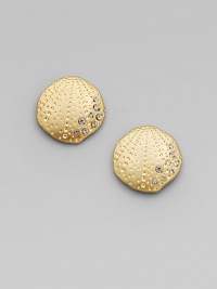 Free-form, shell-shaped earrings of glowing goldtone, richly textured and accented with dazzling glass rhinestones.GlassGoldtoneDiameter, about ¾Post backImported Free-form, shell-shaped earrings of glowing goldtone, richly textured and accented with dazzling glass rhinestones.GlassGoldtoneDiameter, about ¾Post backImported