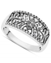The perfect accent. A pretty cut-out design and sparkling round-cut diamonds (1/5 ct. t.w.) adorn this sterling silver band. Size 7. The perfect accent. A pretty cut-out design and sparkling round-cut diamonds (1/5 ct. t.w.) adorn this sterling silver band. Size 7.