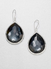 From the Wonderland Collection. Rich, faceted hematite doublet set in hammered sterling silver in a teardrop design. Hematite doubletSterling silverDrop, about 1.7Hook backImported From the Wonderland Collection. Rich, faceted hematite doublet set in hammered sterling silver in a teardrop design. Hematite doubletSterling silverDrop, about 1.7Hook backImported