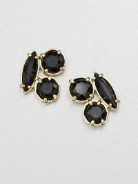 A pretty cluster of faceted stones in various shapes set in 12k goldplating. Glass and plastic stones12k goldplated brassSize, about .5Post backImported A pretty cluster of faceted stones in various shapes set in 12k goldplating. Glass and plastic stones12k goldplated brassSize, about .5Post backImported