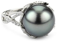 Katie Decker Lotus 18k Diamond and Tahitian Pearl Ring, Size 7 Katie Decker Lotus 18k Diamond and Tahitian Pearl Ring, Size 7