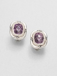 From the Labyrinth Collection. Stunning, faceted amethyst stones surrounded by sparkling diamonds set in sleek sterling silver. AmethystDiamonds, .24 tcwSterling silverSize, about .4Post backImported 