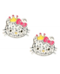 Sparkling whimsy. The sterling silver Hello Kitty stud earrings glisten with round crystal accents for a lustrous effect. Approximate diameter: 1/4 inch. Sparkling whimsy. The sterling silver Hello Kitty stud earrings glisten with round crystal accents for a lustrous effect. Approximate diameter: 1/4 inch.
