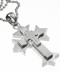 You've got faith, now show it off. This stainless steel cross pendant by Simmons Jewelry Co. features sparkling diamond accents and a chic ball chain. Approximate length: 30 inches. Approximate drop: 2-1/4 inches. You've got faith, now show it off. This stainless steel cross pendant by Simmons Jewelry Co. features sparkling diamond accents and a chic ball chain. Approximate length: 30 inches. Approximate drop: 2-1/4 inches.