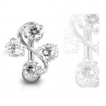 Surgical Steel Clear Elegant Four Gem CZ Vine Reverse Classic Belly Button Naval Ring 14 Gauge 3/8 Inch Barbell B210