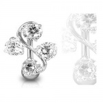 Surgical Steel Clear Elegant Four Gem CZ Vine Reverse Classic Belly Button Naval Ring 14 Gauge 3/8 Inch Barbell B210 Surgical Steel Clear Elegant Four Gem CZ Vine Reverse Classic Belly Button Naval Ring 14 Gauge 3/8 Inch Barbell B210