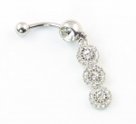 316L Surgical Steel 14G Clear Gem Crystal 3 Flowers Circle Dangle Belly Navel Rings Bar Barbell