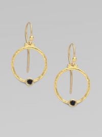 From the Clover Collection. A simple, delicate hoop of 24K gold with a single black diamond accent.Black diamond, 0.24 tcw 24K yellow gold Width, about ¾ Length, about 1 Ear hooks Imported From the Clover Collection. A simple, delicate hoop of 24K gold with a single black diamond accent.Black diamond, 0.24 tcw 24K yellow gold Width, about ¾ Length, about 1 Ear hooks Imported
