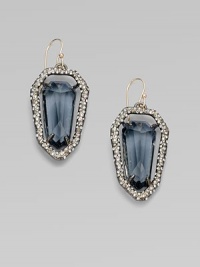 From the Miss Havisham Collection. A soft grey shield shape of faceted glass suspends within a border encrusted with shimmering Swarovski crystals.CrystalGlassRuthenium platingLength, about 2Ear wireMade in USA From the Miss Havisham Collection. A soft grey shield shape of faceted glass suspends within a border encrusted with shimmering Swarovski crystals.CrystalGlassRuthenium platingLength, about 2Ear wireMade in USA