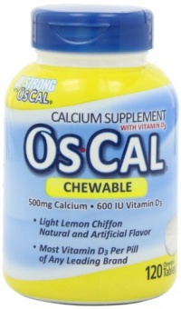 Os-Cal Chewable  Calcium 500 + 600iu  D3, Lemon Chiffon Flavor, 120 Chewable Tablets