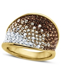 Neutral hues provide chic appeal on Kaleidoscope's dazzling cocktail ring. Ombre-colored crystals range from clear to brown with Swarovski Elements. Set in 18k gold over sterling silver. Size 7. Neutral hues provide chic appeal on Kaleidoscope's dazzling cocktail ring. Ombre-colored crystals range from clear to brown with Swarovski Elements. Set in 18k gold over sterling silver. Size 7.