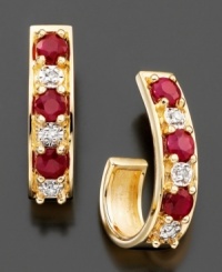 Romantic style perfect for your special occasion. These earring feature round-cut ruby (1/2 ct. t.w.) and round-cut diamond accents set in 14k gold. Approximate drop: 1/2 inch. Romantic style perfect for your special occasion. These earring feature round-cut ruby (1/2 ct. t.w.) and round-cut diamond accents set in 14k gold. Approximate drop: 1/2 inch.