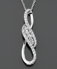 A romantic knot embellished with round-cut diamonds (1/2 ct. t.w.) signifies a beautiful bond. This Wrapped in Love™ diamond pendant is crafted in 14k white gold. Approximate length: 18 inches. Approximate drop: 1-1/4 inches. A romantic knot embellished with round-cut diamonds (1/2 ct. t.w.) signifies a beautiful bond. This Wrapped in Love™ diamond pendant is crafted in 14k white gold. Approximate length: 18 inches. Approximate drop: 1-1/4 inches.