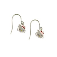 Sanrio Sterling Silver Hello Kitty w/Red Bow Enamel Dangle Drop Earrings Sanrio Sterling Silver Hello Kitty w/Red Bow Enamel Dangle Drop Earrings