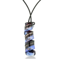 Black, Blue and Purple Murano Glass Pendant Ribbon Pendant, 18 Inches