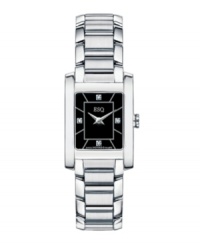 Subtle sophistication - a darling watch from ESQ by Movado. Stainless steel bracelet and rectangular case, 21mm. Black dial features 4 diamond accent markers at three, six, nine and twelve o'clock, two silver-tone hands and logo. Swiss quartz movement. Water resistant to 30 meters. Two-year limited warranty. Subtle sophistication - a darling watch from ESQ by Movado. Stainless steel bracelet and rectangular case, 21mm. Black dial features 4 diamond accent markers at three, six, nine and twelve o'clock, two silver-tone hands and logo. Swiss quartz movement. Water resistant to 30 meters. Two-year limited warranty.