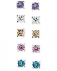 B. Brilliant Sterling Silver Earring Set, Multicolor Cubic Zirconia Five Stud Earring Set B. Brilliant Sterling Silver Earring Set, Multicolor Cubic Zirconia Five Stud Earring Set