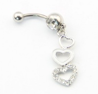 316L Surgical Steel 14g Triple Three Heart Dangle Navel Belly Ring Bar Barbell Body Piercing 316L Surgical Steel 14g Triple Three Heart Dangle Navel Belly Ring Bar Barbell Body Piercing