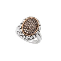 925 Silver & Chocolate Diamond Oval Ring with 18k Gold Accents (0.47ctw)- Sizes 6-8 925 Silver & Chocolate Diamond Oval Ring with 18k Gold Accents (0.47ctw)- Sizes 6-8
