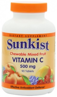 Sunkist Vitamin C Chewable Tablets, 500 Mg, Mixed Fruit, 90-Count Bottles (Pack of 2) Sunkist Vitamin C Chewable Tablets, 500 Mg, Mixed Fruit, 90-Count Bottles (Pack of 2)