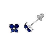 .925 Sterling Silver Rhodium Plated 5.2mm(H)x5.9mm(W) CZ Butterfly September Sapphire Birthstone Basket Stud Earrings for Baby and Children & Women with Screw-Back (Sapphire, Navy)