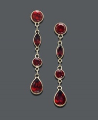 Add a little drama with crimson drops. Beautiful round-cut, marquise-cut, and pear-cut garnet gemstones (4-1/4 ct. t.w.) sit in a rich 14k gold setting. Approximate drop: 2 inches. Add a little drama with crimson drops. Beautiful round-cut, marquise-cut, and pear-cut garnet gemstones (4-1/4 ct. t.w.) sit in a rich 14k gold setting. Approximate drop: 2 inches.