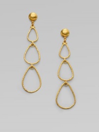 From the Geo Collection. Destined to be a classic, three hammered teardrops of 24k gold elegantly dangle.24k gold length, about 3 Post back Imported From the Geo Collection. Destined to be a classic, three hammered teardrops of 24k gold elegantly dangle.24k gold length, about 3 Post back Imported