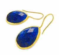 18KT Gold Vermeil Large Lapis Teardrop Earrings 925 Sterling Silver Bezel Set Gemstone Drops, Kyle Richards