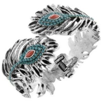 Lucky Brand Jewelry Turquoise & Silver Beaded Tribal Peacock Feather Cuff Bracelet Lucky Brand Jewelry Turquoise & Silver Beaded Tribal Peacock Feather Cuff Bracelet