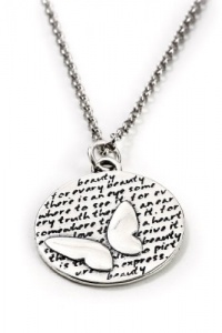 Kevin N Anna Studio California Sterling Silver LARGE Pendant Necklace with Round Etched BUTTERFLY Celebrates BEAUTY