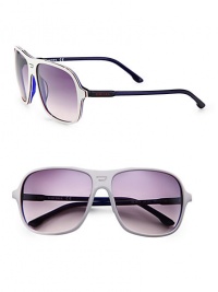 Sporty, aviator-inspired frames crafted in lightweight plastic with tri-colored stripe detail. Available in white/red/blue transparent frames with gradient grey/flash silver lenses.Plastic100% UV ProtectionImported Sporty, aviator-inspired frames crafted in lightweight plastic with tri-colored stripe detail. Available in white/red/blue transparent frames with gradient grey/flash silver lenses.Plastic100% UV ProtectionImported