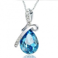K Mega Jewelry Authentic Swarovski Elements Blue Crystal Pendant Necklace 18k White Gold Plated Tear Drop Chain K Mega Jewelry Authentic Swarovski Elements Blue Crystal Pendant Necklace 18k White Gold Plated Tear Drop Chain