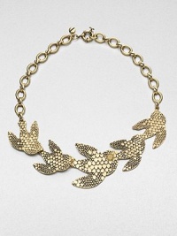 A richly feathered flock of graceful birds wing their way across this lovely necklace on a bold oval link chain with screw-head connectors.Oxidized brassLength, about 20Spring ring claspImported A richly feathered flock of graceful birds wing their way across this lovely necklace on a bold oval link chain with screw-head connectors.Oxidized brassLength, about 20Spring ring claspImported