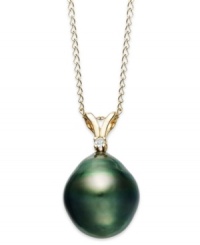 Inspired by estate jewelry, this timeless piece features a Tahitian pearl (9-10 mm), a sparkling diamond accent and a delicate 14k gold chain and setting. Approximate length: 18 inches. Approximate drop: 5/8 inch. Inspired by estate jewelry, this timeless piece features a Tahitian pearl (9-10 mm), a sparkling diamond accent and a delicate 14k gold chain and setting. Approximate length: 18 inches. Approximate drop: 5/8 inch.
