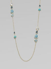 From the Rock Candy Collection. Teardrops, ovals and circles in rich shades of blue are set in gleaming gold and spaced on a long, delicate gold chain.Clear quartz, London blue topaz, amazonite and aquamarine18k yellow goldLength, about 37Lobster claspImported From the Rock Candy Collection. Teardrops, ovals and circles in rich shades of blue are set in gleaming gold and spaced on a long, delicate gold chain.Clear quartz, London blue topaz, amazonite and aquamarine18k yellow goldLength, about 37Lobster claspImported
