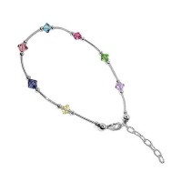 bda004 Sterling Silver Multi Crystal Anklet 9 to 10 inch Ankle Bracelet Made with Swarovski Elements bda004 Sterling Silver Multi Crystal Anklet 9 to 10 inch Ankle Bracelet Made with Swarovski Elements