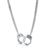 Silvertone Bold Openable Handcuffs Necklace With Curb Chain Silvertone Bold Openable Handcuffs Necklace With Curb Chain