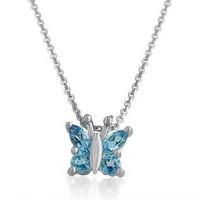 Sterling Silver Swiss Blue Topaz Butterfly Pendant .60ct tw 18 Necklace