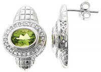 Sterling Silver Earrings With Bezeled Oval Light Green Peridot And White Topaz Pave Sterling Silver Earrings With Bezeled Oval Light Green Peridot And White Topaz Pave