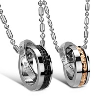 JewelryWe New Eternal Love Stainless Steel Interlocking Double Rings Pendant Necklace Couples Jewelry Set (One Pair & Single Item Selectable)