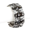 Black Flower and Crystal Cuff Bangle Bracelet