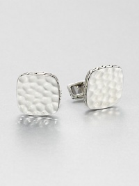 From the Palu Collection. Hammered by hand, the undulating surface of this striking square design is meant to evoke the mottled surface of the moon.Sterling silverSwivel backMade in Bali From the Palu Collection. Hammered by hand, the undulating surface of this striking square design is meant to evoke the mottled surface of the moon.Sterling silverSwivel backMade in Bali