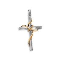 Sterling Silver 14 Karat Gold Plate and Rhodium Plated Sterling Silver Cross Pendant Sterling Silver 14 Karat Gold Plate and Rhodium Plated Sterling Silver Cross Pendant