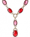Anne Klein Estate Gold-Tone, Ruby Red and Pave Y-Shaped Pendant Necklace, 17