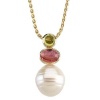 CleverEve Luxury Series 14K White Gold 12.00mm South Sea Cultured Pearl, Genuine Peridot & Genuine Pink Tourmaline Pendant
