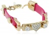 Betsey Johnson Pink & Gold Boost Pave Crystal Heart Faux Leather Bracelet,9