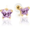 CleverEve Designer Series 14K Yellow Gold CZ June Birthstone Youth Earrings w/ Safety Backs & Box