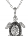 Sterling Silver Diamond Black and White Turtle Pendant Necklace