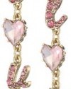 Betsey Johnson Iconic Pinkalicious Love Crystal Heart Linear Drop Earrings