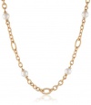 Majorica 10 mm White Round Pearls Gold Toned Single Row Chain Necklace, 17